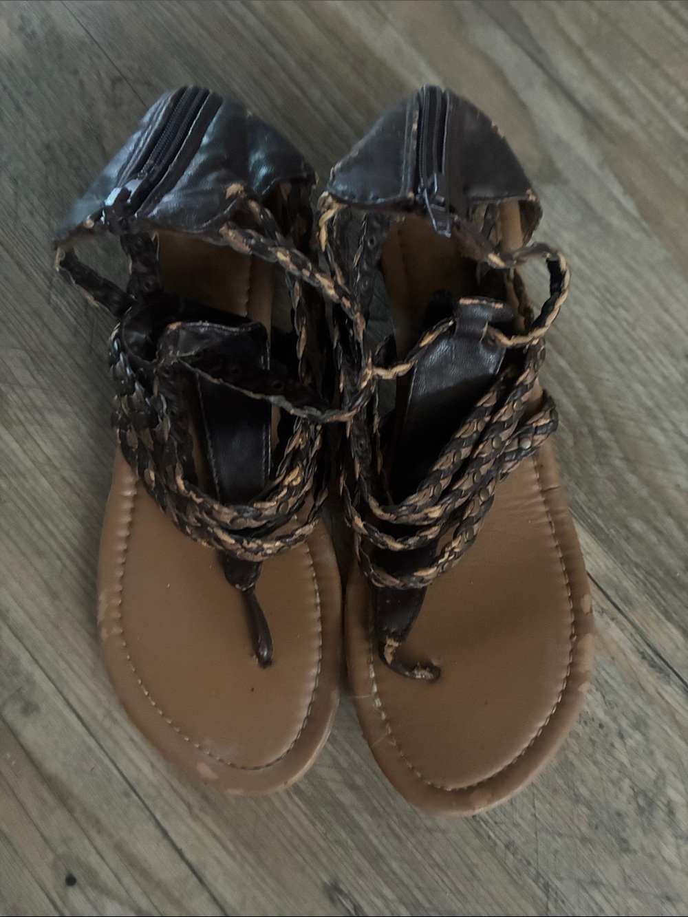 Dots Brown and Tan Braided Gladiator Sandals